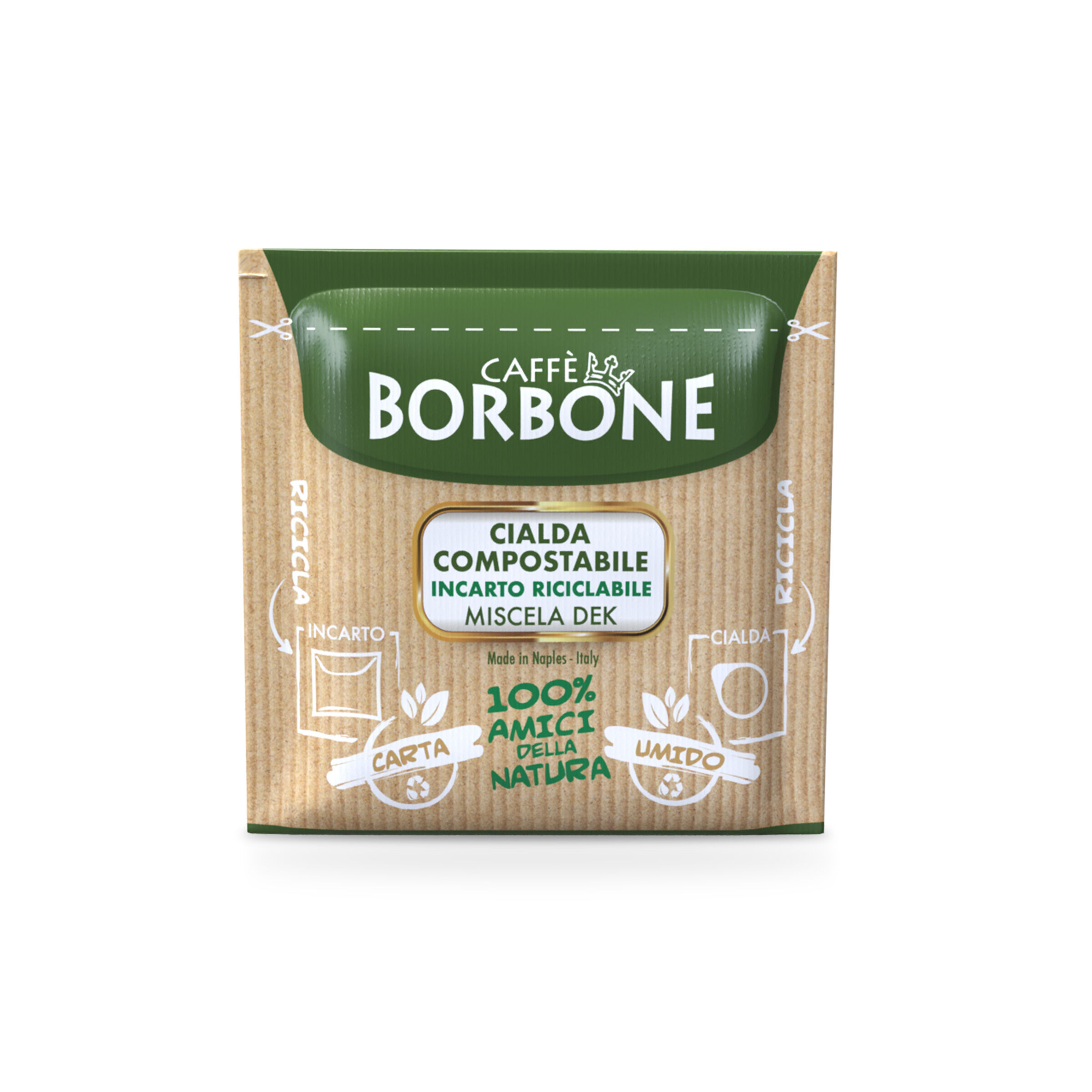 Bustina Cialda Caffè Borbone Miscela Verde Dek. Espresso decaffeinato cremoso e morbido.