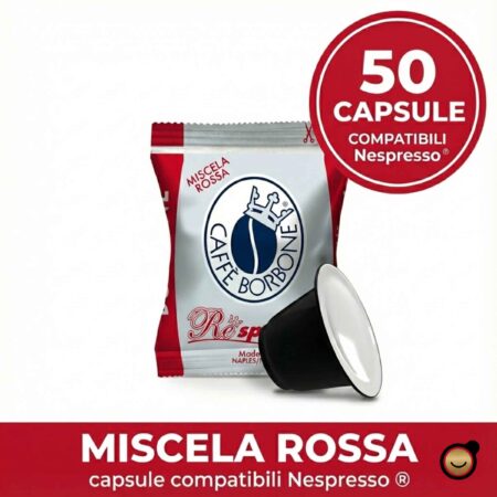 Bustina singola e capsula Caffè Borbone Miscela Rossa compatibile Nespresso con badge 50 pezzi